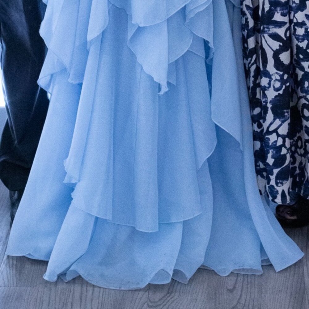 Ethereal Blue Cascading Ruffle Halter Maxi Gown - Picture 4 of 4